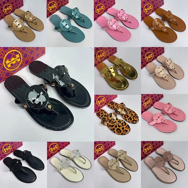 Designer toryes Sandals burchylys Womens Slippers White Black Pink Red Blue Brown Fashion Slides Summer Beach Flat Leather Flip Flops Lady Scuffs Casual Shoes 35-42