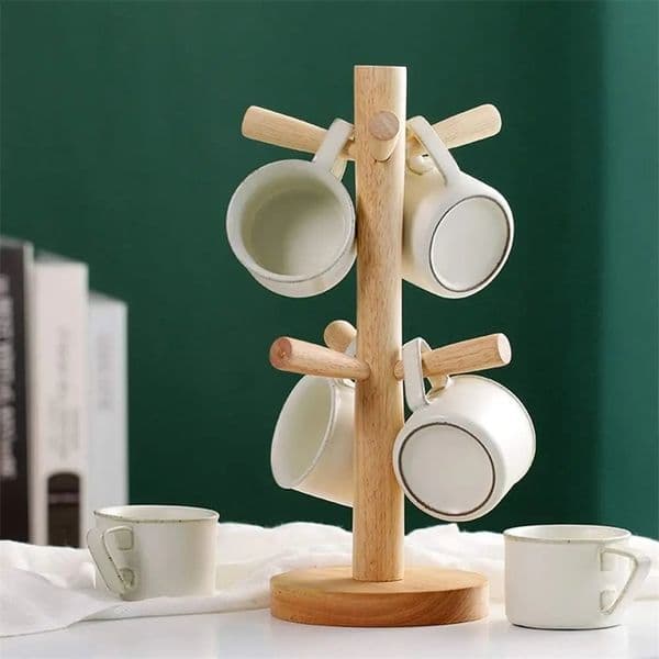 Wood Mug Tree Mug Holder Mug Rack Tabletop Holder Wood Cup Holder Storage Organizer Display for Tea Coffee Cup Mug Hooks 260127BJ