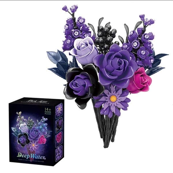 2026 New New 822Pcs Romantic Flower Building Blocks Purple Bouquet Model Bricks Desktop Decoration Educational Toys For Kids Holiday Gifts Toys 002