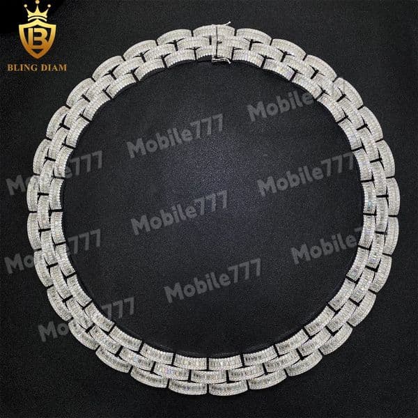 Baguette Iced Out Cuban Link Chain Hip Hop Jewelry 925 Sterling Silver Vvs Moissanite Bust Down Necklaces Men