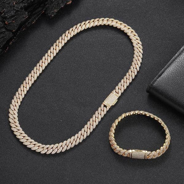 European and American hip-hop style men's necklace with 10mm double row zirconia bubbles from Cuba, featuring a unique style for men. Personalized men's bracelet.