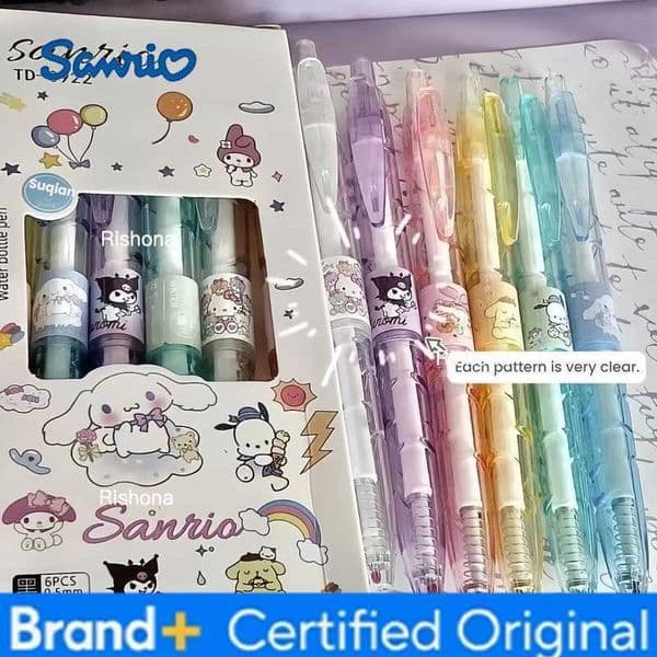 Sanrio Set of 6 / Box Creative ST Cartoon PET Bottle Push-Type Gel Pen Student High-Value Study Pen Stationery Signature Pen Cute H260420Sanrio