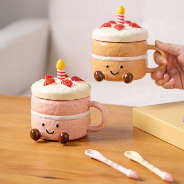 Adorable dessert and cake shaped coffee mug Afternoon Tea Cup Cappuccino Milk Cocoa mug strawberry Coffee Mugs with Lid Spoon T260420