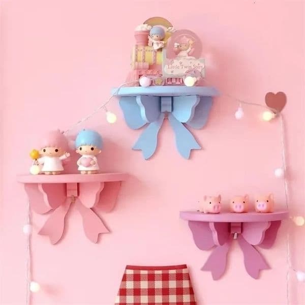 Wooden Decorative Shelves Girls Room Organizer Holder Pink Wall Shelf Decor Frame Bows Decoration Wooden Storage Rack 251201BJ