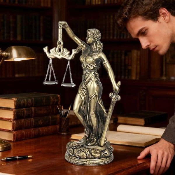 Goddess of Justice Statue Resin Desktop Sculpture Scale of Justice Sculpture for Home Office Study Living Room Bedroom Bedside T260420
