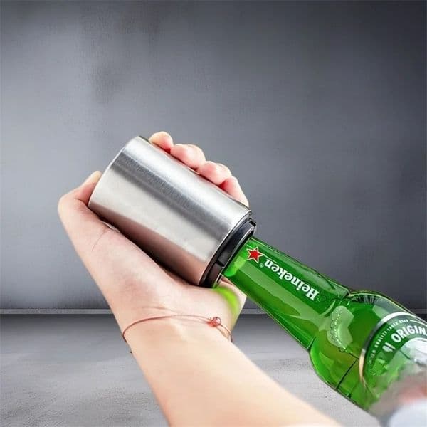 Automatic Push Down Beer Bottle Opener Stainless Steel Magnetic with Cap Catcher for Wine Soda Bartender Kitchen Gadget 260106BJ