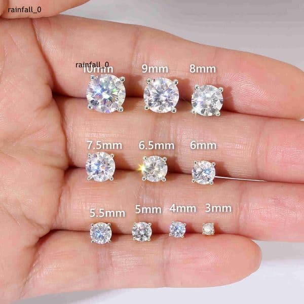3-10mm 02ct-80ct White Yellow Gold Plate S925 Sterling Silver D VVS1 Lab Created Diamond Stud Moissanite Earring for Women Men