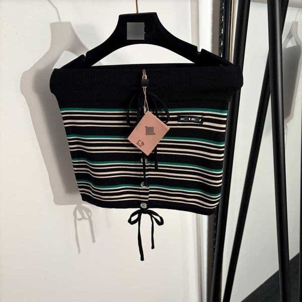 Women's Tanks Camis Designer High-end new model letter logo on the collar dopamine-colored striped knit tube top 5XEC