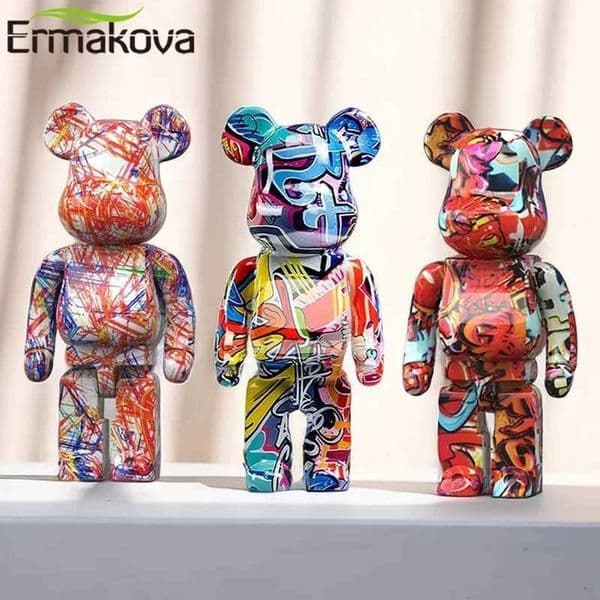 ERMAKOVA 27cm Graffiti Bear Figurine Home Decoration Animal Statue Storage Money Jar Modern Room Sculpture Table Decor Statues T260420