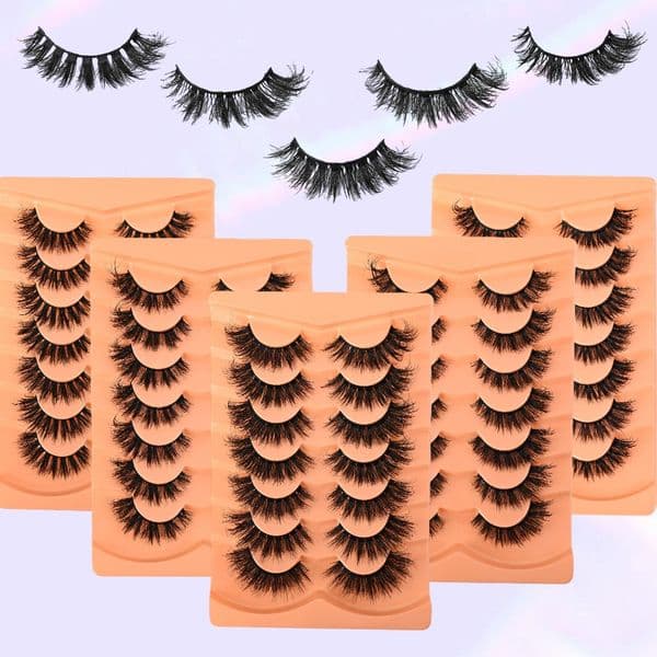 Fluffy Wispy 3D Faux Mink Lashes Volume, Reusable False Eyelashes Natural Look, 7 Pairs Eeylash Extensions Full Strip Lashes Easy to Apply