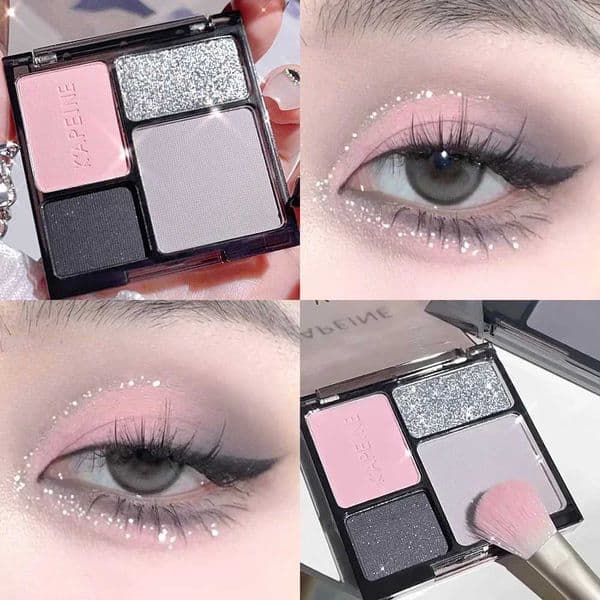 Black Pink Eyeshadow Powder Sweet Cool Girls Eyes Contours Makeup Palette Korean Four Colors Glitter Pearly Eye Shadow Cosmetics C260420