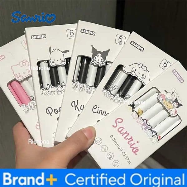 Sanrio 6Pcs Gel Pen Hello Kitty Kuromi Melody Student Exam Pen Quick Dry Office Signature Pen School Stationery Prize Gift H260420Sanrio