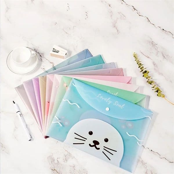 4pcs File Bags For Document Cute Cartoon File Holder Snap Button PVC Folder Pen Box Office Information Bag Student Stationery 250627BJ