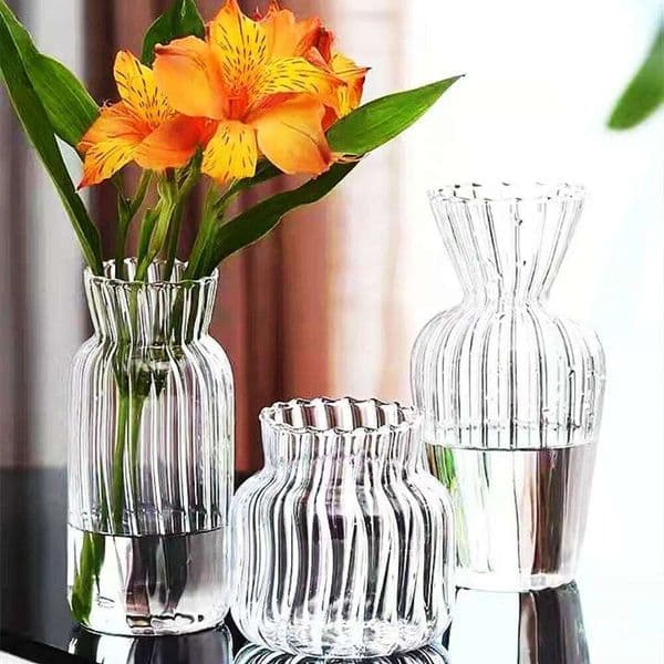 Creative Transparent Striped Hydroponic Flower Pot Mini Retro Desktop Glass Vase Decor Home Decoration Accessories 26W0420
