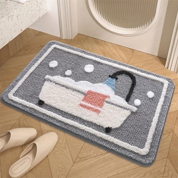Non-Slip Knit Bath Rug with TPR Backing Water Absorbent Machine Washable Polyester Bath Mat for Bathroom Shower 260109BJ