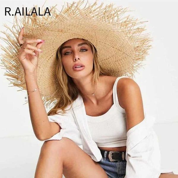 New Natural Lafite Mens Womens Sun Hats Wide-brimmed Floppy Folding UV Straw Hat Holiday Wedding Fashion Sunscreen Beach Hat H260420