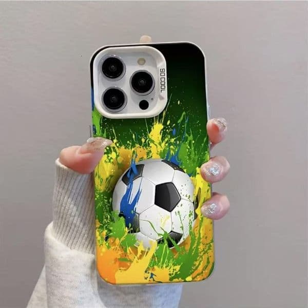 Phone Case World Cup Football Theme For Iphone 14 15 16 17 Pro Max Theme Yellow Green Football Print European American Style Vibrant Protective Cover