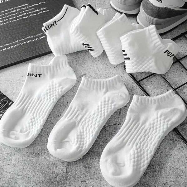 Men White No-Show Sport Socks 5PairsPatterned Breathable Low Cut Athletic SocksAnti-Slip Comfort Socks for Running Daily Wear L260417