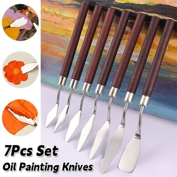 7Pcs/set Spatula Kit Palette Gouache Supplies For Oil Painting Knife Fine Arts Painting Tool Set Flexible Blades 250527BJ