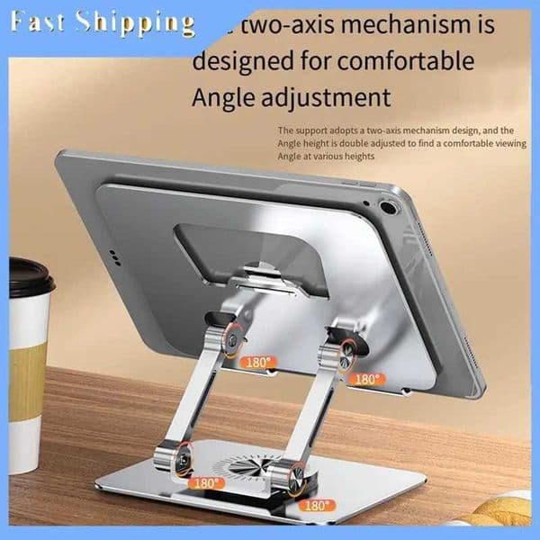 Universal Laptop Stand With 360 Rotating Base Adjustable Height Multi-Angle Foldable Mounted Reading Bookshelf Silver Durable S26420