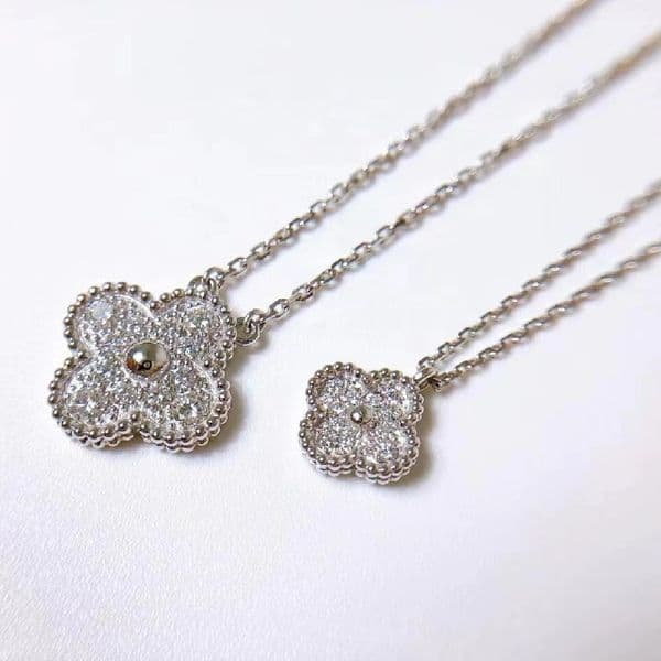 Vanlycleef 925 Sterling Silver 18K Rose Gold Plated Lucky Clover Full Diamond Necklace for Women Mini Light Luxury Niche Collarbone Chain