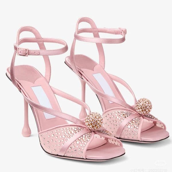 Top quality rhinestone Embellished Mesh Sandals Luxury Designer Leather Lady Stiletto Heels Ankle Strap Bridal Wedding Dress Shoes Fashion open toe evening shoes