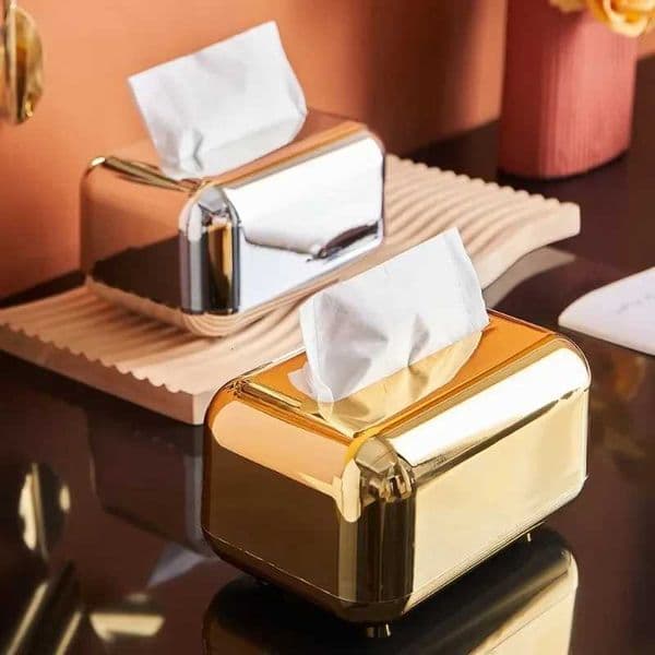 Luxury Golden Tissue Boxes Storage Napkin Holder Kitchen Tissue box Paper Case Organizer Ornament Craft Desktop Tissue Holder H260420