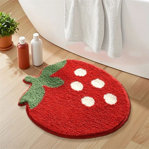 1pc Fluffy Bath Rug Thick Bathroom Mat Extra Soft Bath Mat Strawberry Modeling Absorbent Premium Bathroom Rug 260324BJ