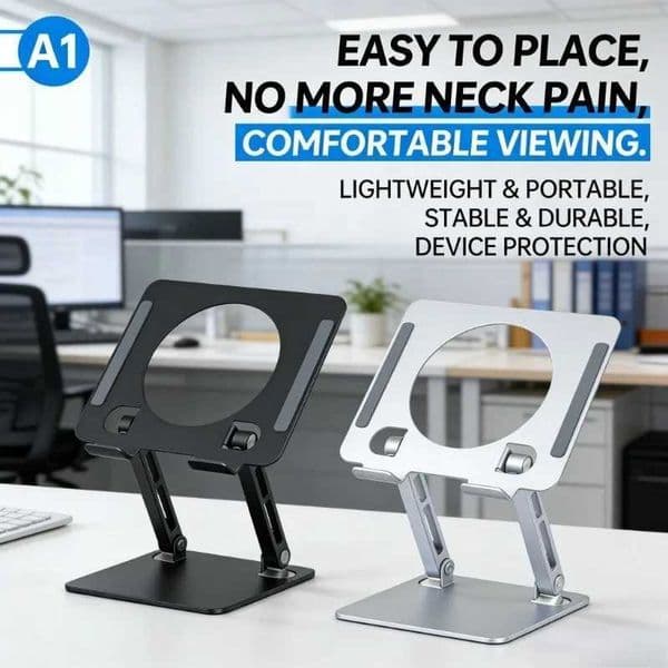 A1 Metal Tablet PC Stand Universal Foldable Ergonomic Adjustable Height Angle Stable Nonslip Silicone Pad Bracket for 7-13 Flat S26420