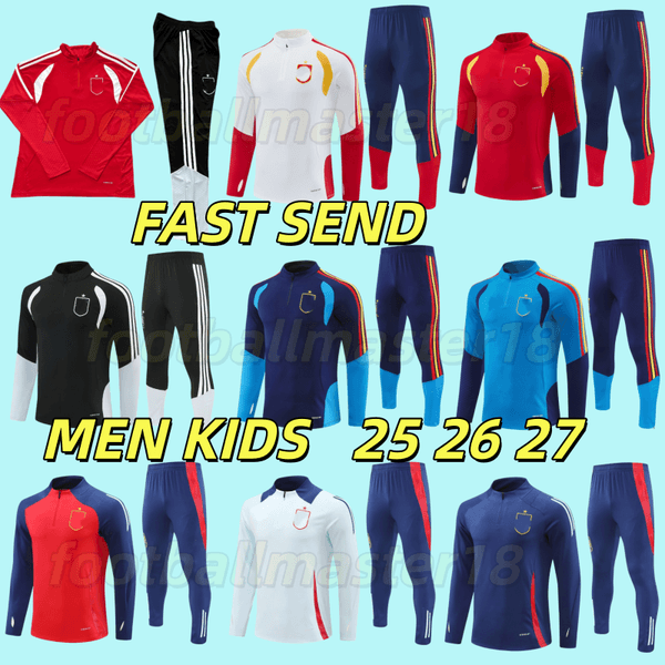 24 25 26 27 Spain Long Sleeve Half Pull Tracksuit Pedri Ferran Morata A.Iniesta Pedri Espana Shirt 2026 World Training Suit Cup Men Kids Kit