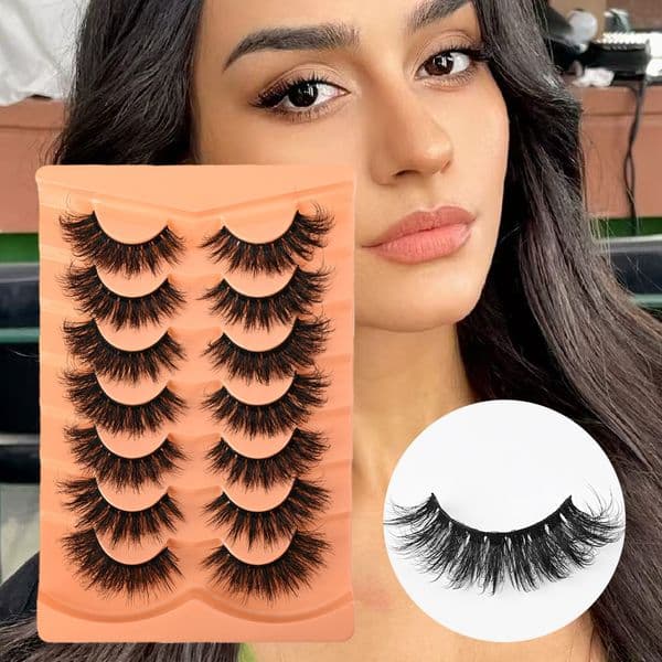 7 Pairs Thick Fluffy False Eyelashes Volume Wispy 3D Faux Mink Lashes Strip Natural Look, Handmade Reusable Eyelashes Soft Lightweight, Easy Application Lashes