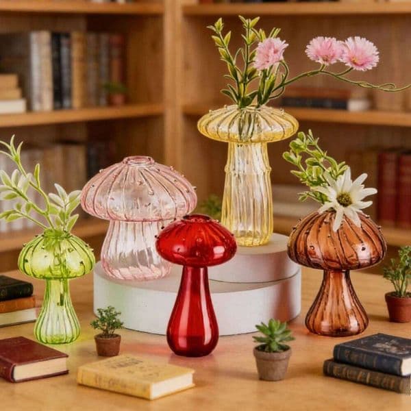 5Pcs/set Creative Home Small Hydroponic Flower Pot Simple Table Decoration Nordic Transparent Mushroom Vase 26W0420