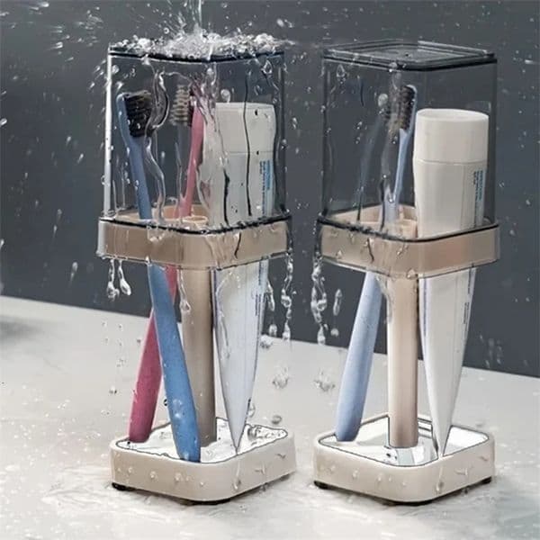 All-in-One Toothbrush Holder Cup with Cover 16cm Organizes Brushes Saves Counter Space 260408BJ