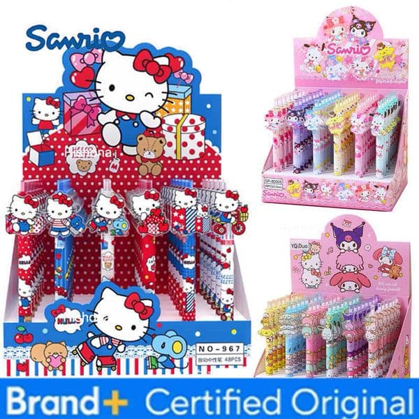 Sanrio 6/48pcs/lot Kawaii Kitty Press Gel Pen Cute 05mm Black Ink Neutral Pens Promotional Gift Office School Writing Supplies H260420