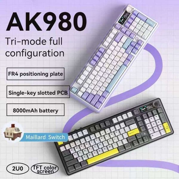 AJAZZ AK980 Keyboard Maillard Switch-(Black-Grey-Yellow)with Screen 26L0420