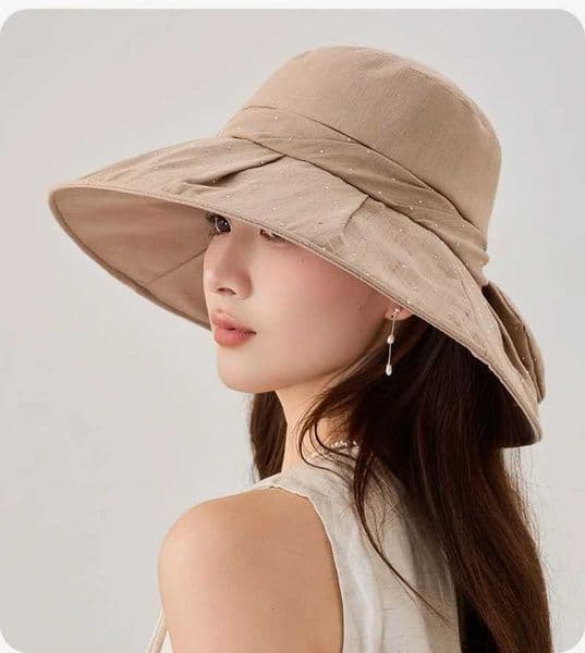 Bow-tie Brimmed Fabric Hat for Women Elegant Foldable Sun Hat UV Protection Fishermans Hat Soft H260420