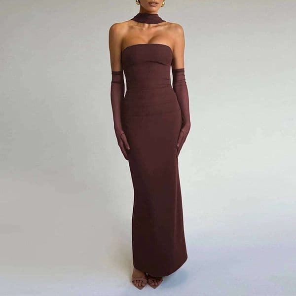 Brand Customization Elegant Ribbon Backless Hip Wrap Spring Summer V Neck Long Dress Hip-Covering Solid Pattern Natural