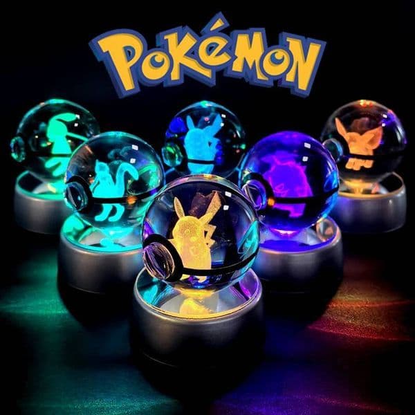 3D Pikachu Mewtwo Mew Gengar Night Light Lamp Base Pokeball Crystal Pokemon Glass Ball Figure Birthday Gift