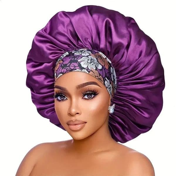Extra Large Silky Satin Hair Bonnet For Women Thick Hair Sleep Cap Elastic Band Beanie African Headwrap Flower Turban Chemo Caps 250527BJ