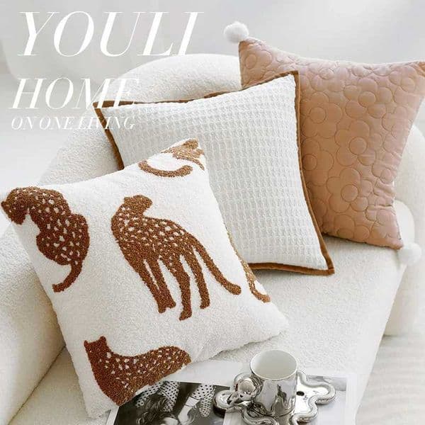 French Cream Living Room Sofa Throw Premium Light Luxury Geometric Embroidered Backrest Cushion Waist T260420