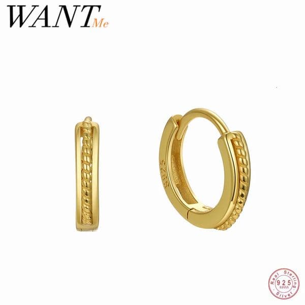 WANTME 925 Sterling Silver Simple Statement Gold Twist Ear Loops for Women Fashion Elegant Girl Hoop Earrings Jewelry 260409