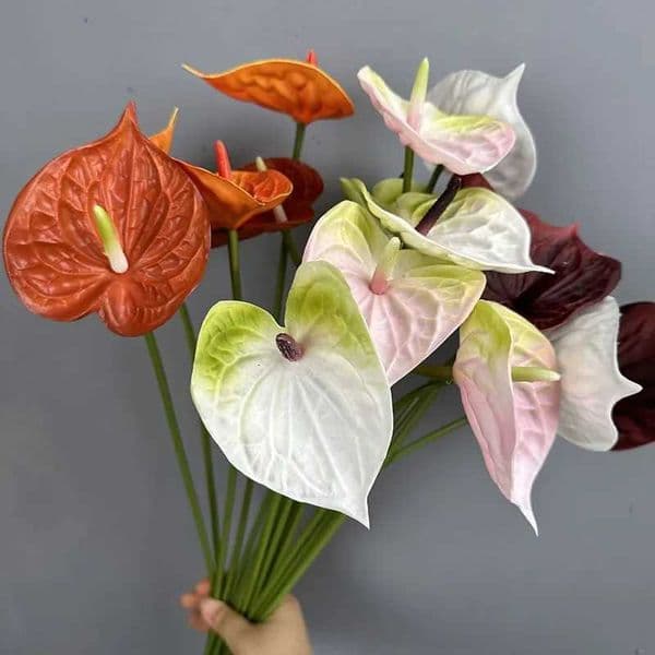 10Pcs Artificial Flowers PU Anthurium White Palm Wedding Decor Fake Flowers Anthurium Home Decoration Accessories Party Floral T260420