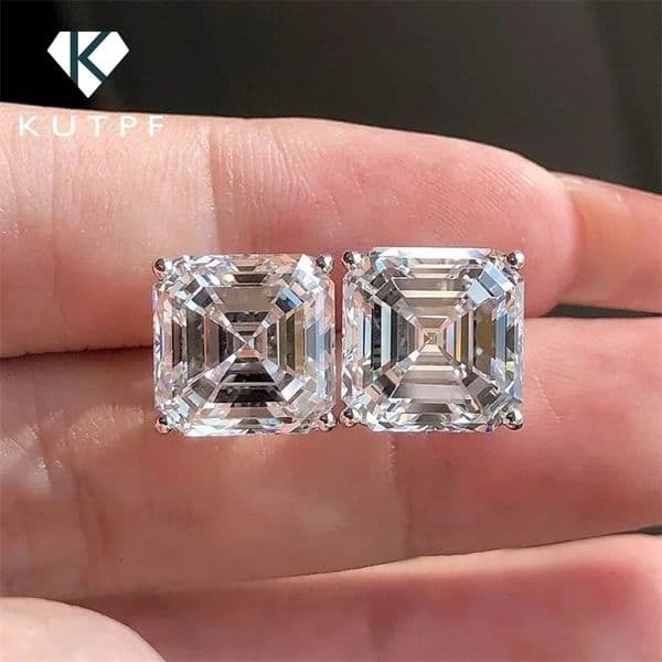 1/2/3CT Asscher Cut Stud Earrings with Certificate Square Solitaire Lab Diamond Earring for Women 925 Silver Jewelry 260323BJ