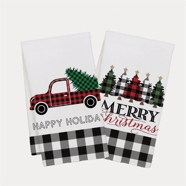40x60cm 2pcs Christmas Camping Pattern Printed Towel Kitchen Dishcloth Cleaning Cloth Holiday Gift Merry Christmas Decor 251107BJ