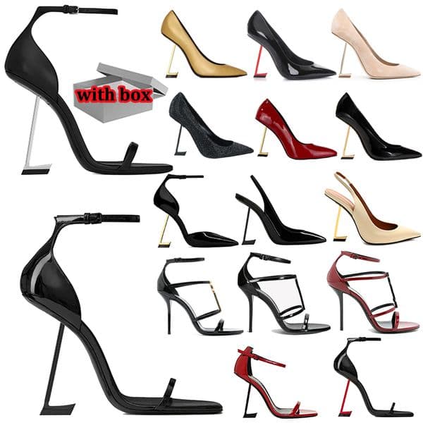 with box designer heels high women sandal luxury stylish dress shoes patent leather open Pointed toe Party Wedding Office black gold red