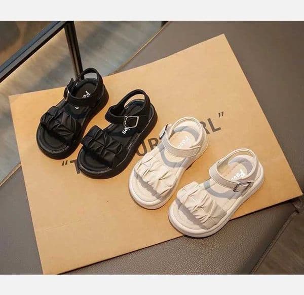 Girls Pleated Sandals Simple Open Toes Kids Princess Mary Janes Shoes for Party Wedding Children Summer Beach Shoes Thick BottomT260420
