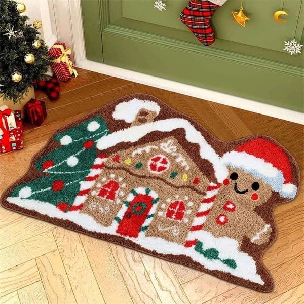 VIAMA Christmas Gingerbread House Rug Soft Bathroom Mat Gingerbread Figure Front Door Living Room Holiday Decorations 251107BJ