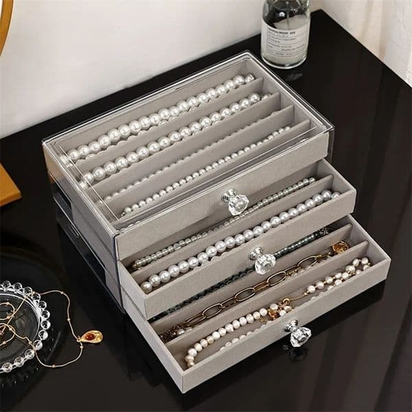 1pcNecklace storage box with transparent lid 3-layer jewelry tray drawer jewelry display box desktop jewelry box 260324BJ