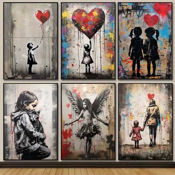 Designer Banksy whole day Graffiti Wall travel Decor: Boy Girl With Balloon Canvas Posters - Modern Street Art Prints For Living Room, Home 6