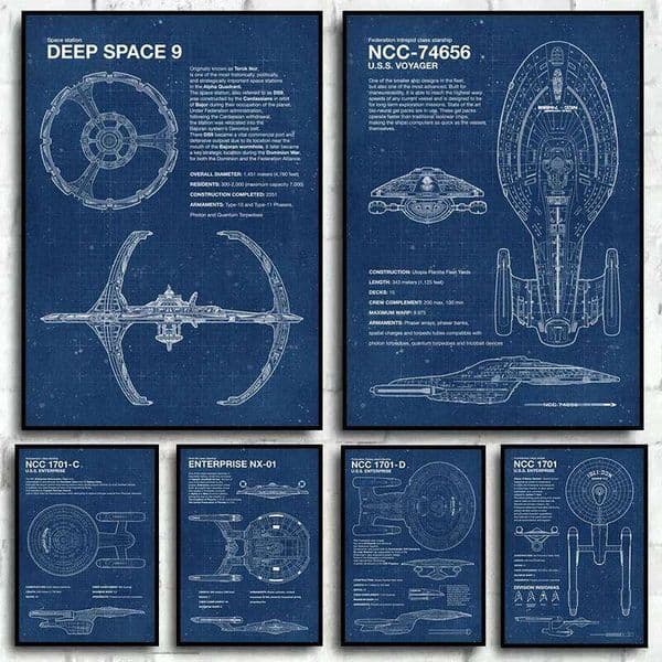 Star Trek Blueprints Prints Posters Deep Space 9 Voyager NCC Shenzhou Blueprint Pictures Canvas Wall Art for Home Decor 26Y0420